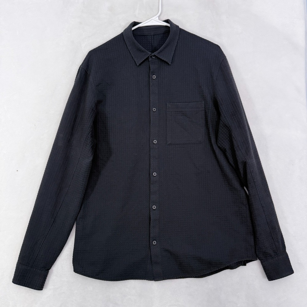Lululemon Seersucker Shirt Mens L Black Pocket Texture Stretch Button Up